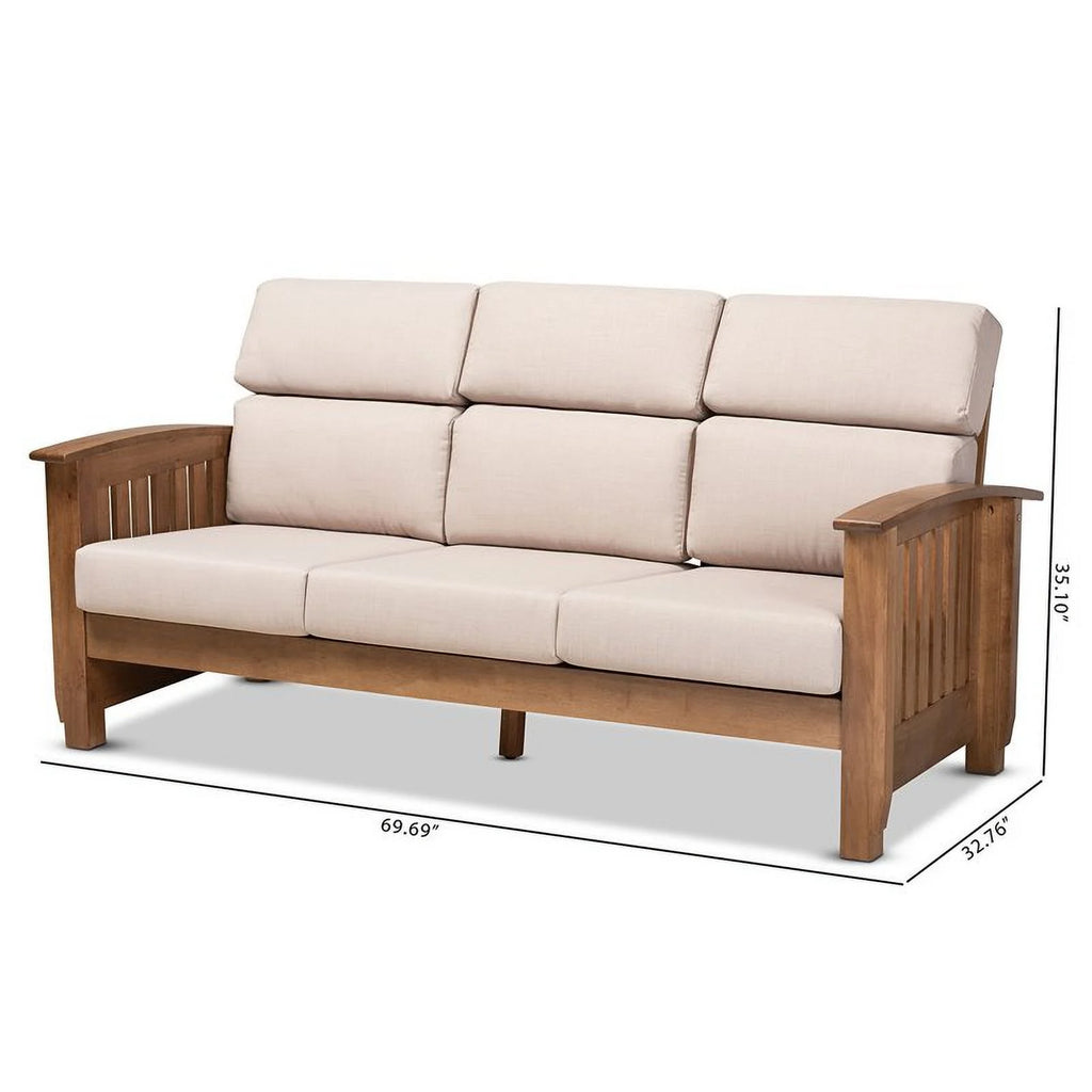 Modern Wood Fabric 3-Seater Sofa in Taupe Walnut Brown J2310