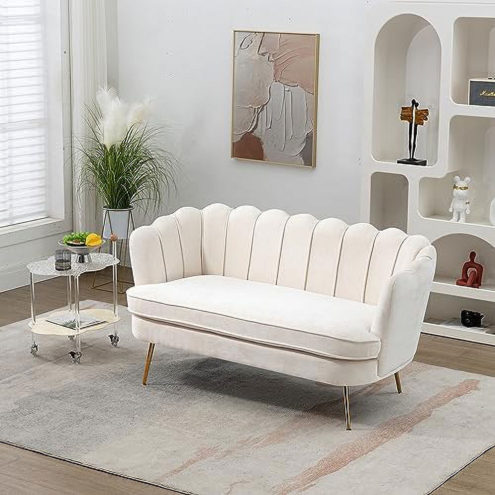 Ivory Boucle 2-Seater Loveseat Sofa with Gold Metal Legs Z494