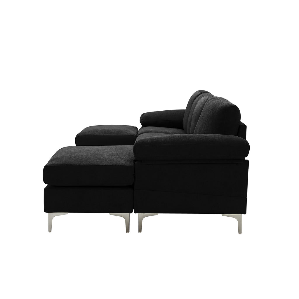 Black Polyester L-Shaped Sectional Sofa with Ottoman O2085