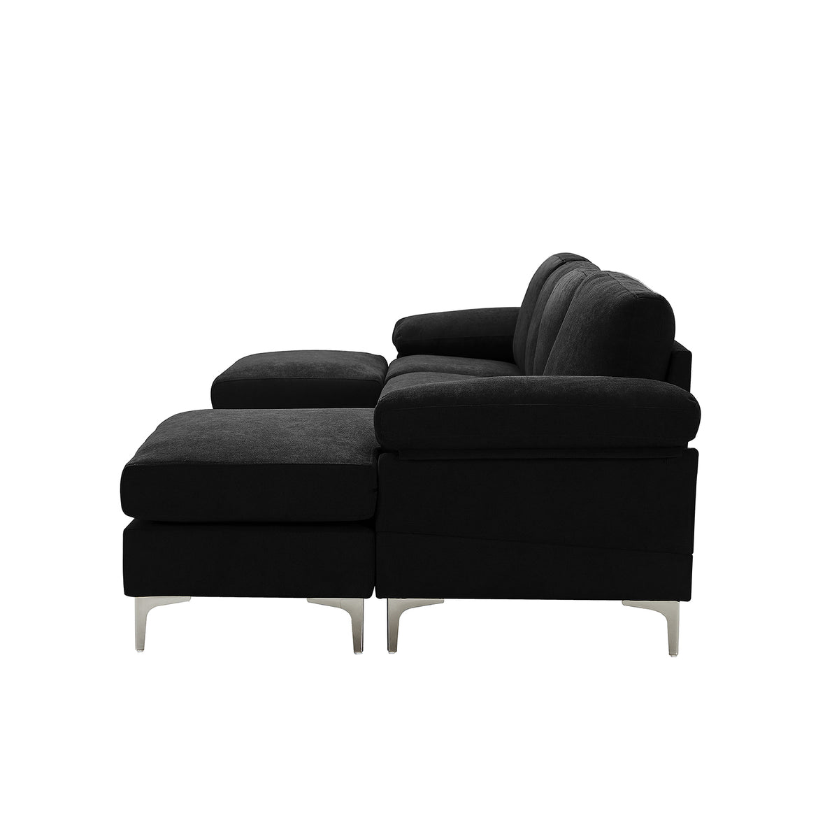 Black Polyester L-Shaped Sectional Sofa with Ottoman O2085