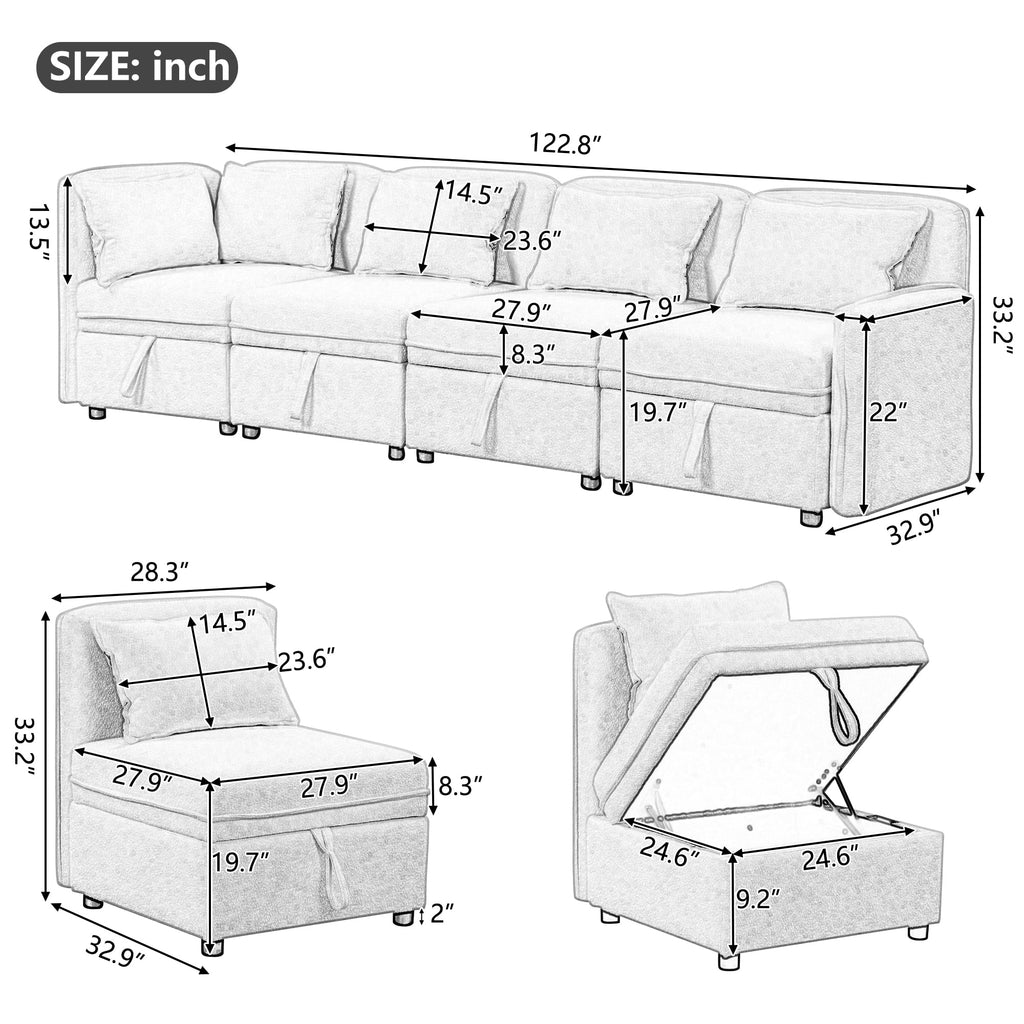 Oversized Chenille Sectional Sofa with Storage S465570