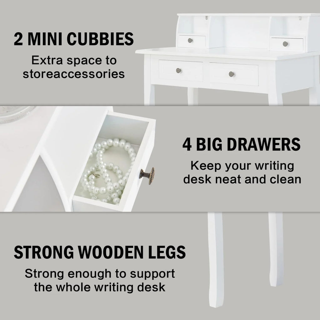 White 32 Inch Writing Desk with Storage Drawers C9454
