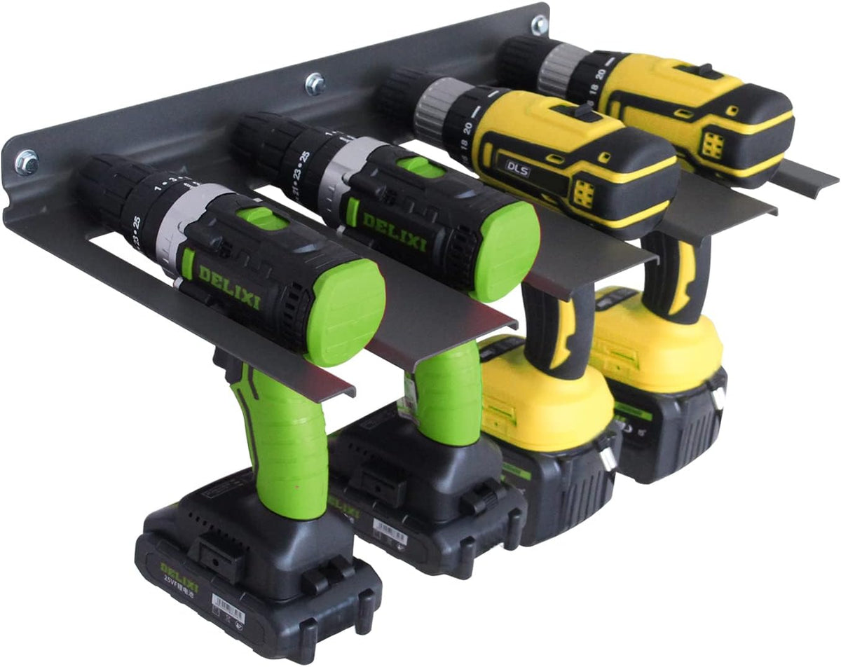 Cordless Drill Storage Rack Holds 4 Drills, Wall Mount Storage Holder, Heavy Duty Aluminum, Pack of 2 X6091