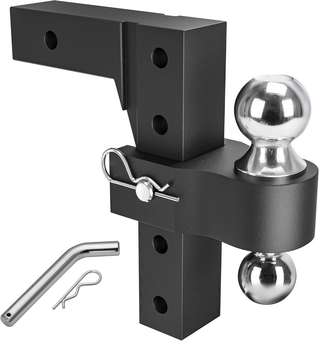 Adjustable Trailer Hitch Ball Mount, 2-Inch Receiver, 6-Inch Drop, Forged Aluminum Shank, 2'' & 2-5/16'' Combo Tow Balls, Stainless Steel Pins, Black T625