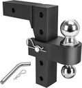 Adjustable Trailer Hitch Ball Mount, 2-Inch Receiver, 6-Inch Drop, Forged Aluminum Shank, 2'' & 2-5/16'' Combo Tow Balls, Stainless Steel Pins, Black T625