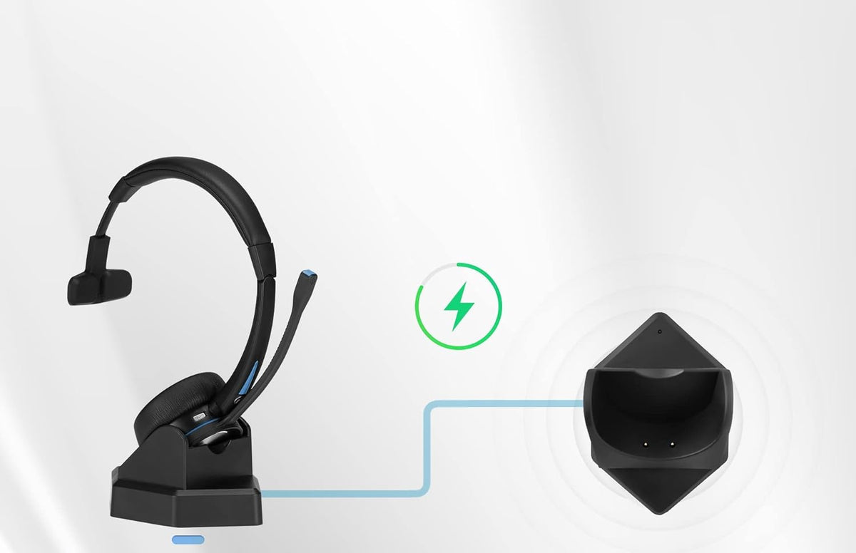 Wireless Bluetooth Headset with Noise Canceling Microphone, HD Speakers and Separate Charging Base, Pack of 2 F47470
