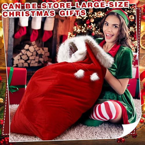 2 Pcs 56 x 36 Inch Extra Large Velvet Santa Gift Bag with Drawstring G541068
