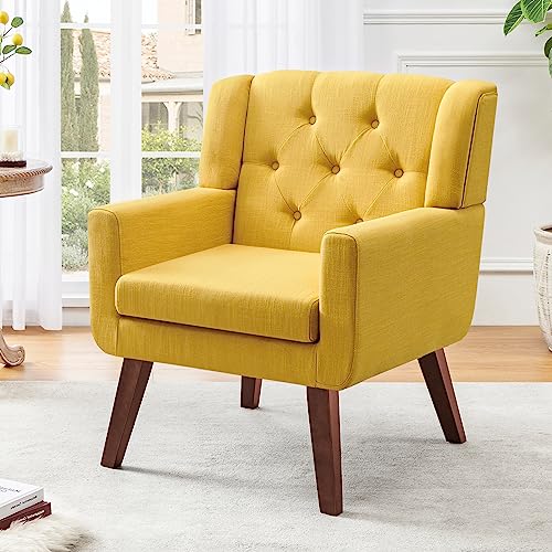 Beige Set of 2 Linen Fabric Button-Tufted Accent Chair C216