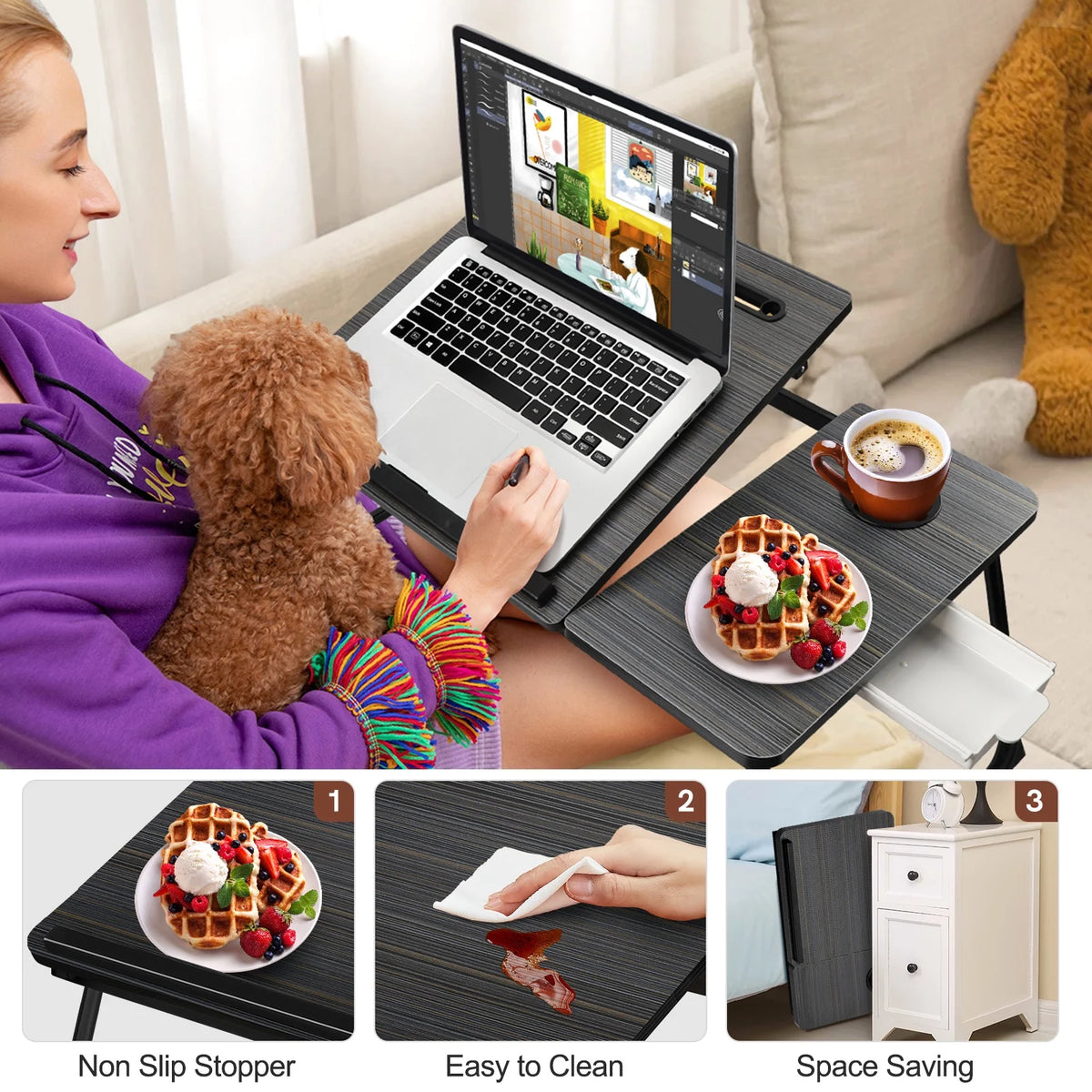Foldable Adjustable Lap Desk with Cup Holder, Black G249473