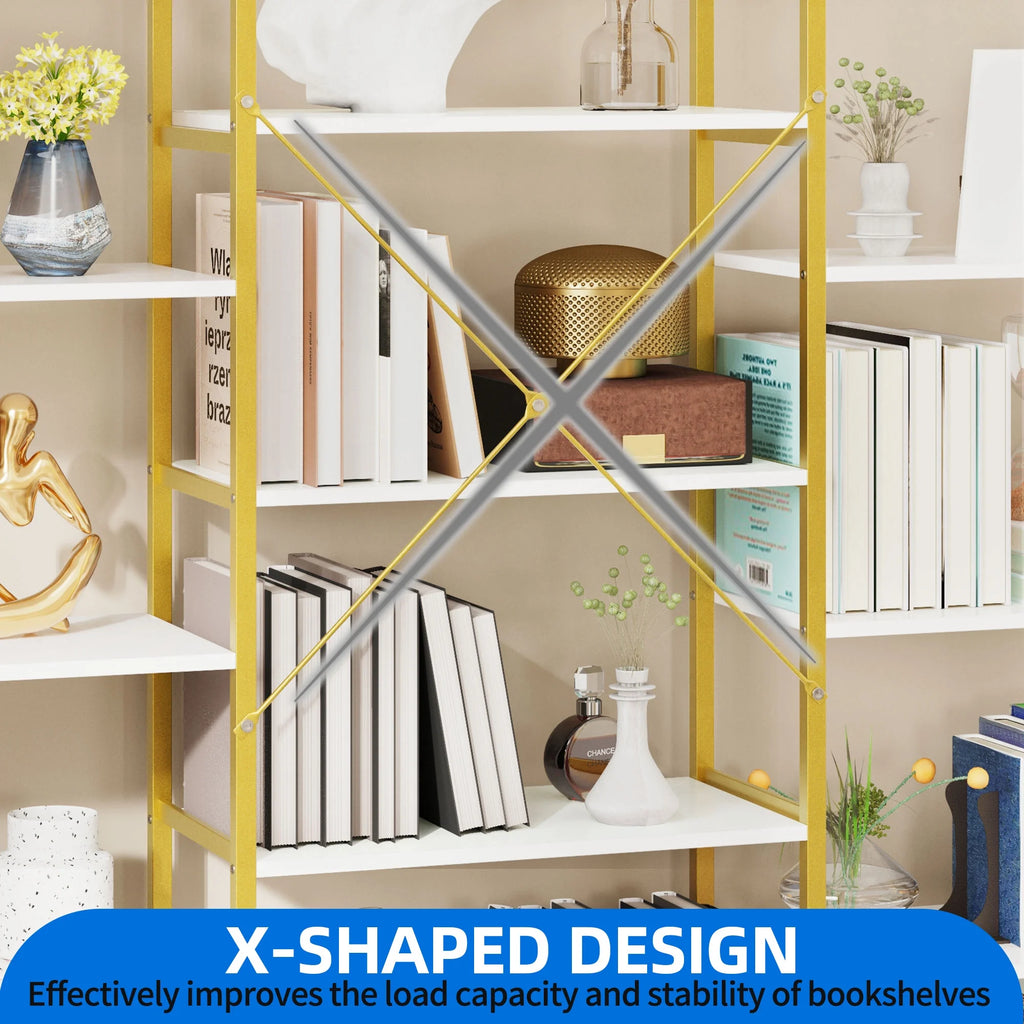 5-Tier Gold and White Bookshelf F4091