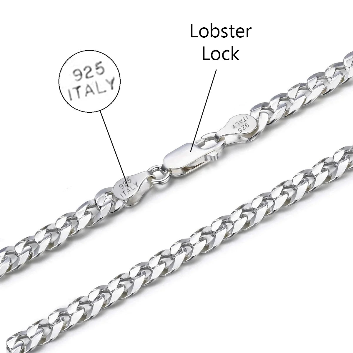 925 Sterling Silver 8mm Solid Curb Chain Necklace C76053