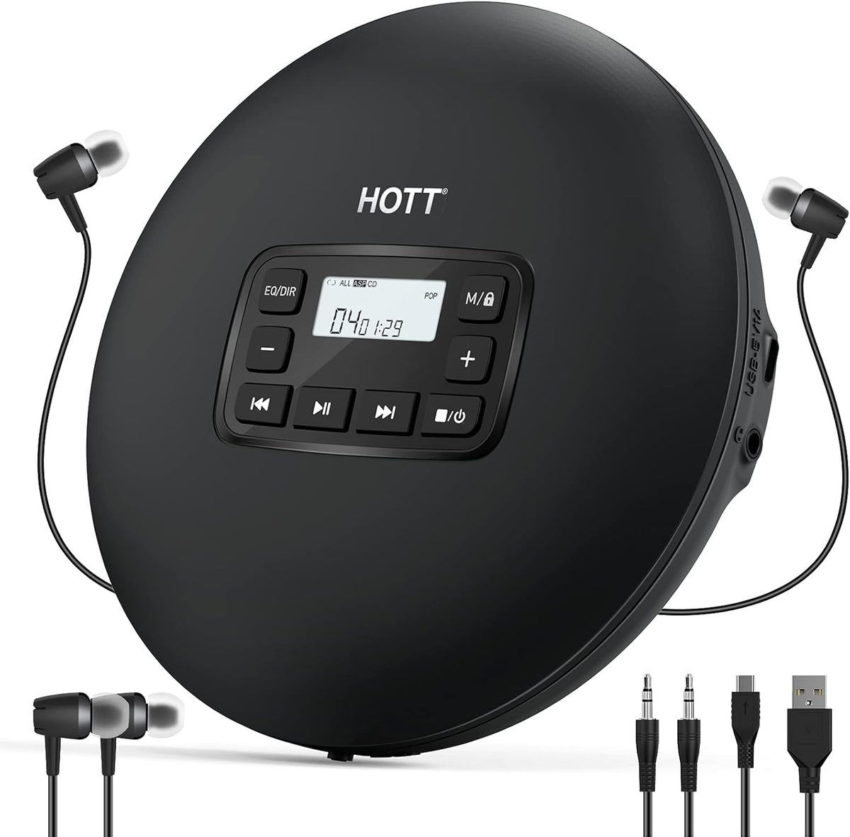 Portable CD Player with Headphones, Anti-Skip, LCD Display, Black B443