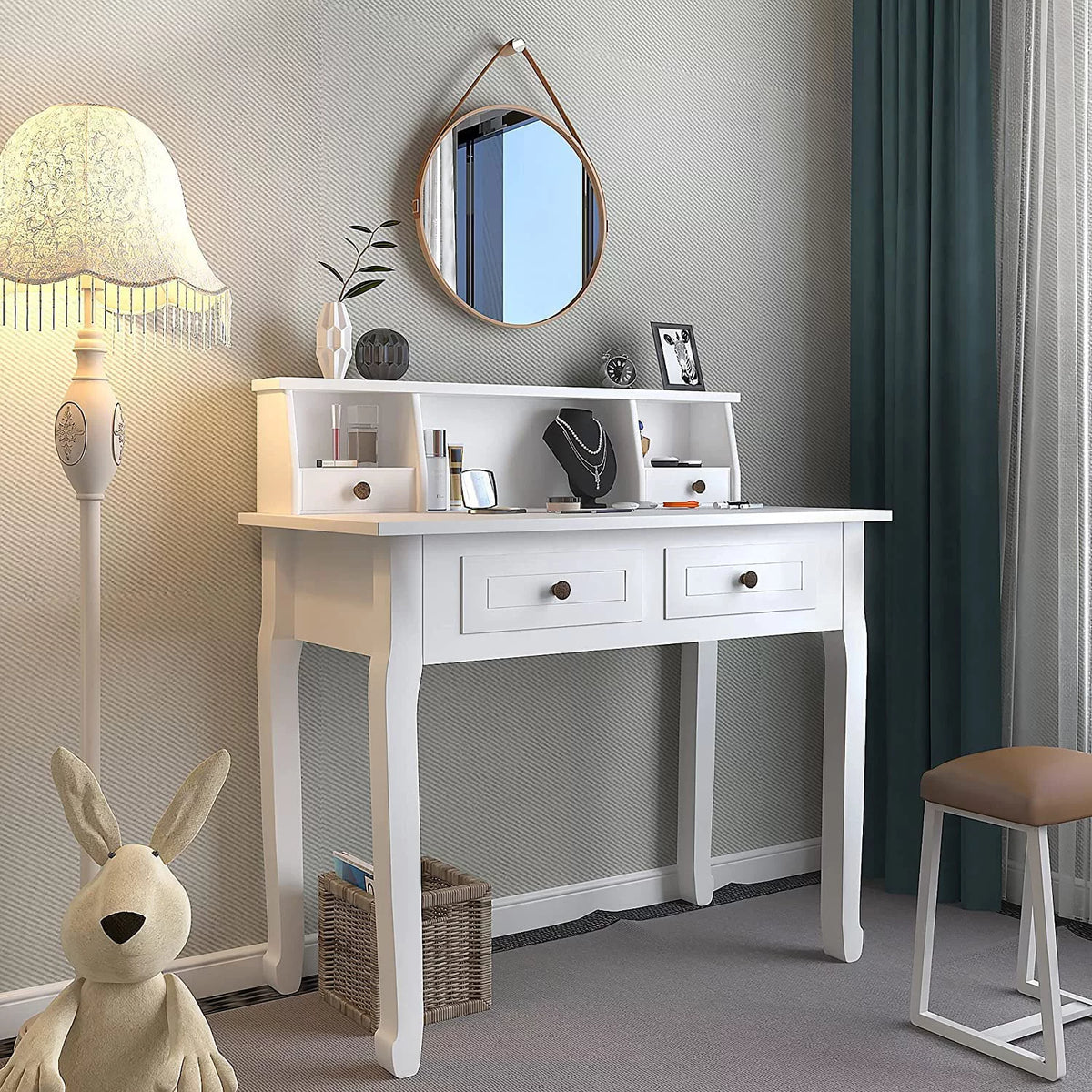 White 32 Inch Writing Desk with Storage Drawers C9454