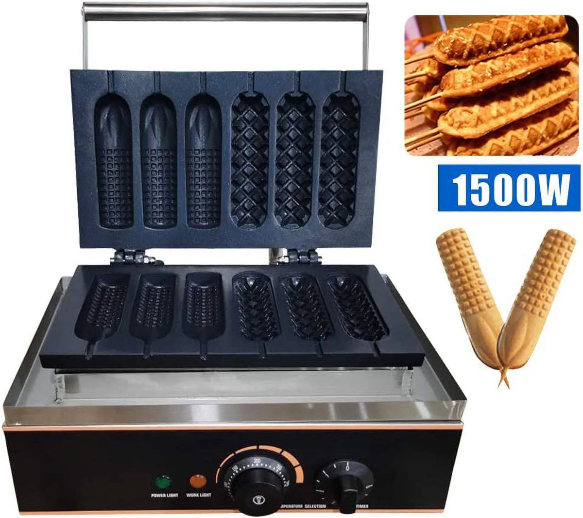 6 PCS Non Stick Stainless Steel Electric Waffle Maker 1500W U556