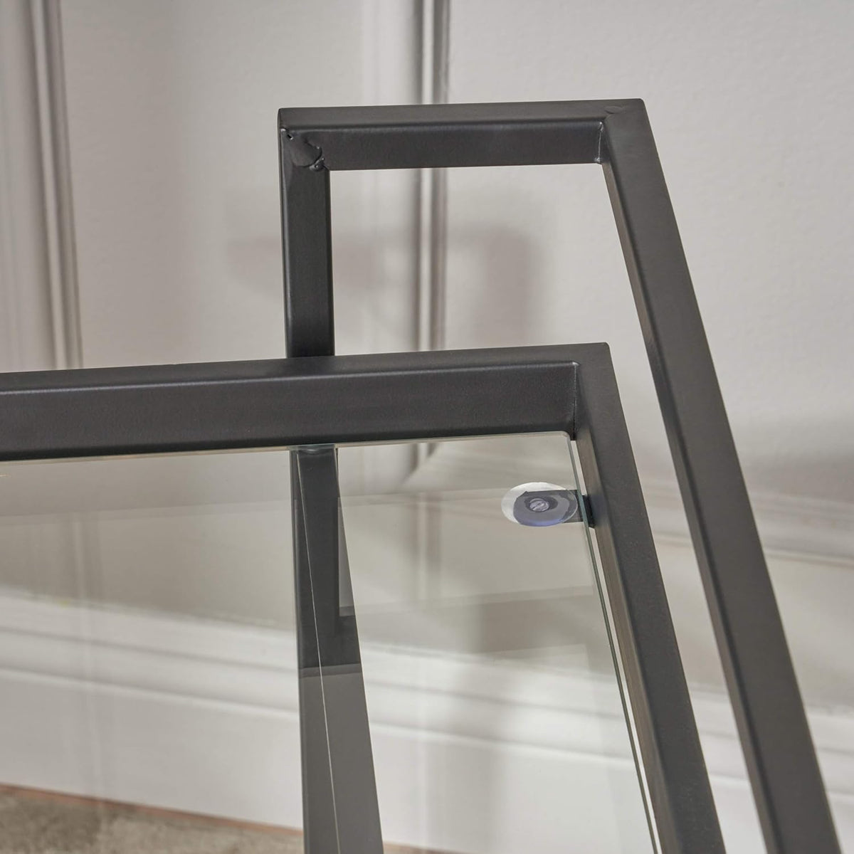 Black Industrial Iron Bar Cart with Tempered Glass Shelves H231