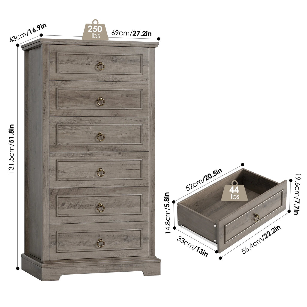 6 Drawer Tall Wood Dresser L367