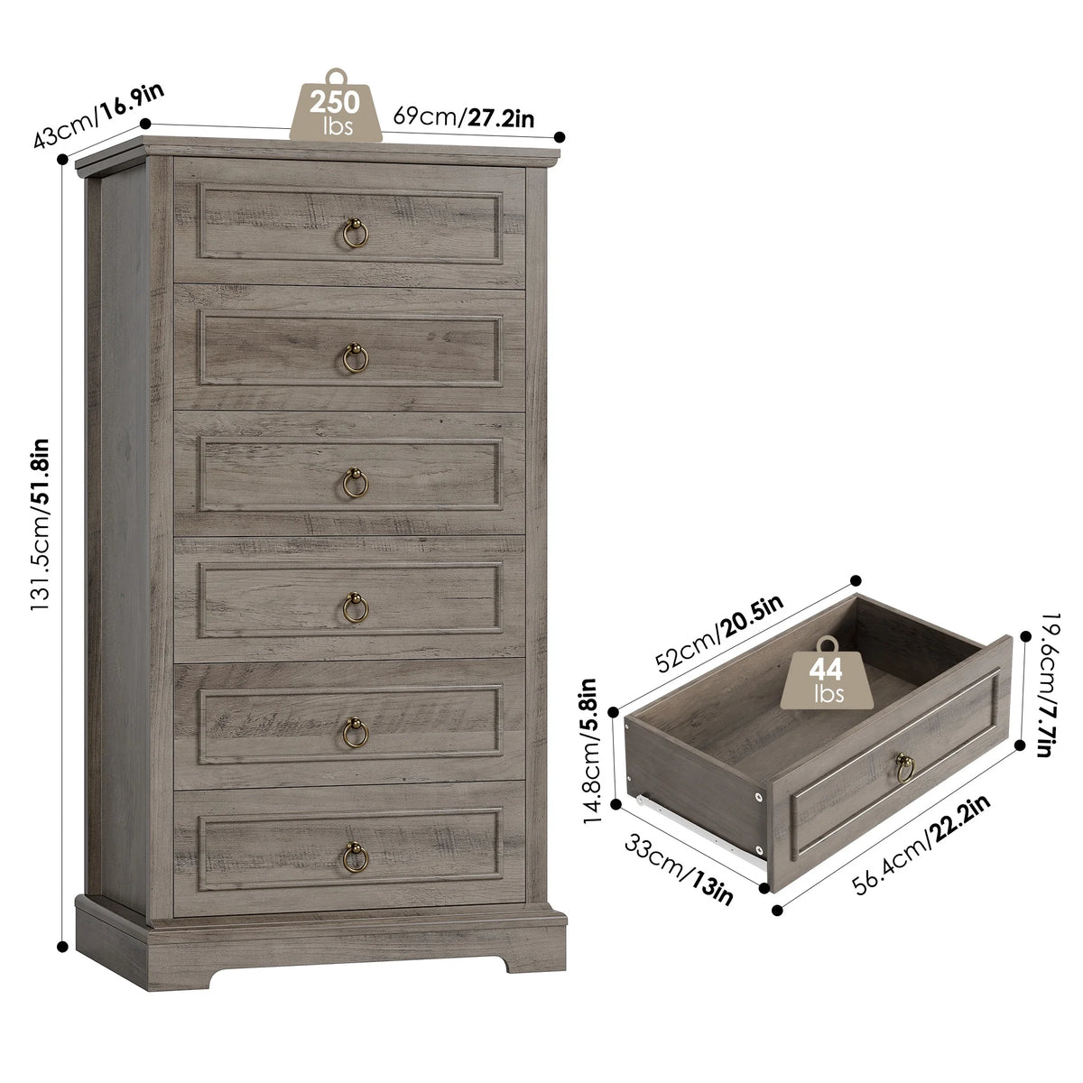 6 Drawer Tall Wood Dresser L367