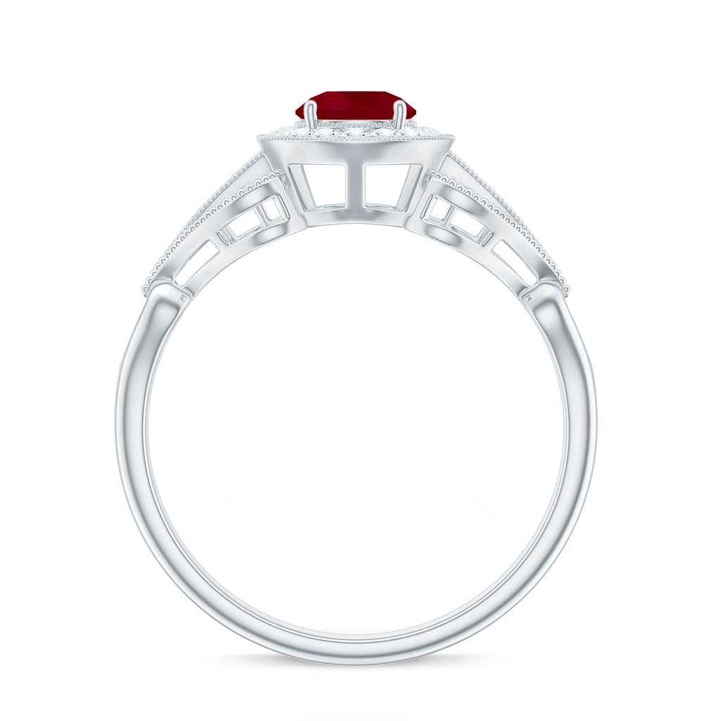 Ruby and Diamond Engagement Ring, 925 Sterling Silver U514
