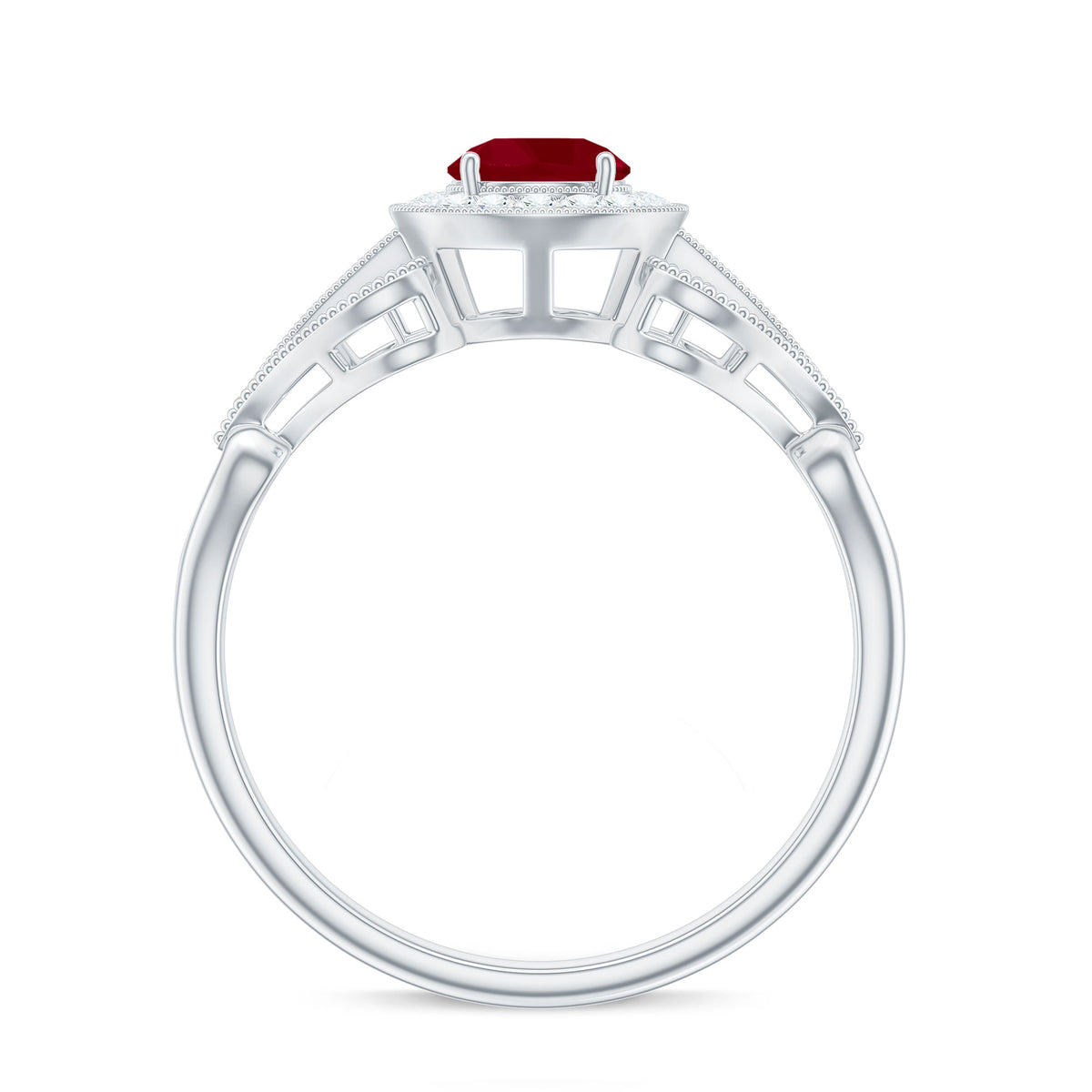 Ruby and Diamond Engagement Ring, 925 Sterling Silver U514