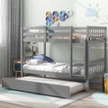 Twin Over Twin Wood Bunk Bed with Ladder and Trundle S37836