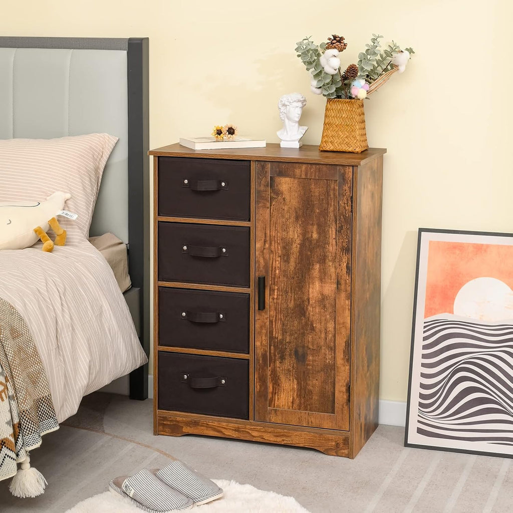 Rustic Brown Storage Cabinet with 4 Removable Drawers and 1 Door N366